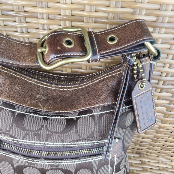 Coach 10402 Signature Jacquard Canvas Leather Brown Crossbody Shoulder Bag - Picture 9 of 16